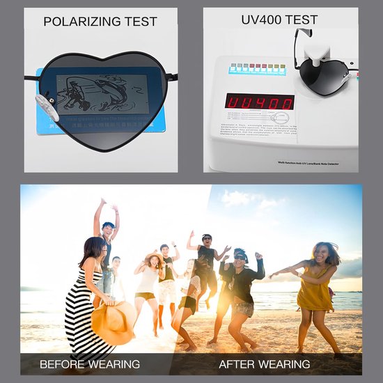 Gepolariseerde hartvormige zonnebril voor dames en heren - Vintage hippie look, perfect voor festivals en feesten - Metalen frame met UV400 bescherming — afbeelding 2