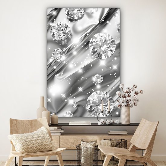 Peinture sur toile 120x180 cm - Décoration murale Abstraite - Diamant - Luxe - Moderne - Argent - Décoration murale salon - Décoration chambre moderne - Tableaux abstraits