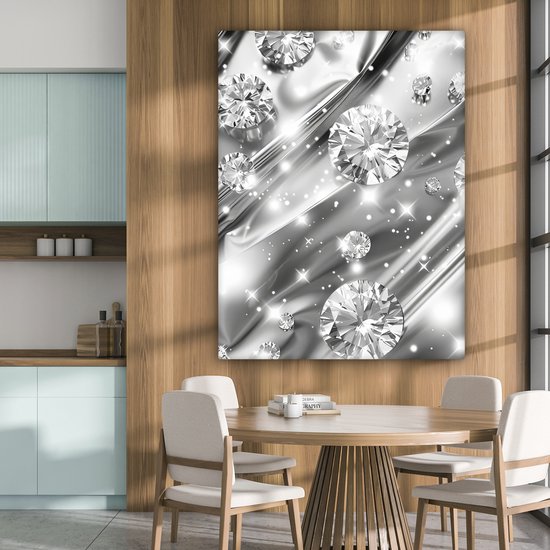 Peinture sur toile 120x160 cm - Décoration murale Abstrait - Diamant - Luxe - Moderne - Argent - Décoration murale salon - Décoration chambre moderne - Tableaux abstraits