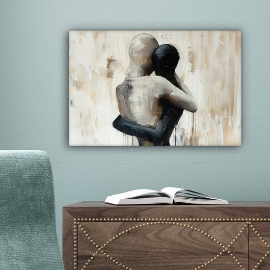 Peinture sur toile 30x20 cm - Décoration murale Abstrait - Amour - Zwart et blanc - Moderne - Décoration murale salon - Décoration chambre moderne - Tableaux abstraits