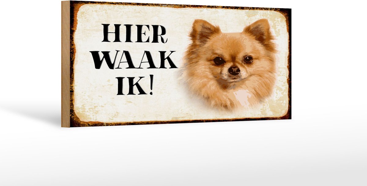 Femer Houten bordje van FEMER 27x10cm met tekst nederlands Hier Waak ik Chihuahua