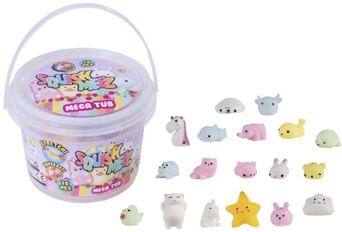 Mochi Squish Meez Mega emmer - Squeezy - 18 stuks per emmer - Stressbal - Cute - kawaii - Verzamel ze allemaal