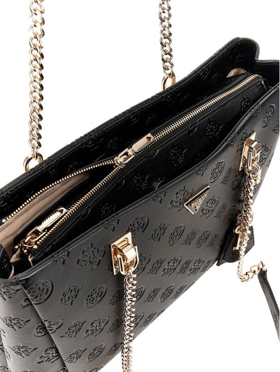 GUESS Borsa Tuana Large Tote - Nero Con Logo - In Poliuretano Con Pochette Interna Rimovibile