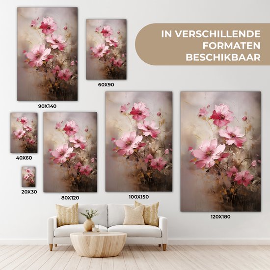 Oproep tot actie die verschillende formaten canvas schilderijen toont boven een bank.
