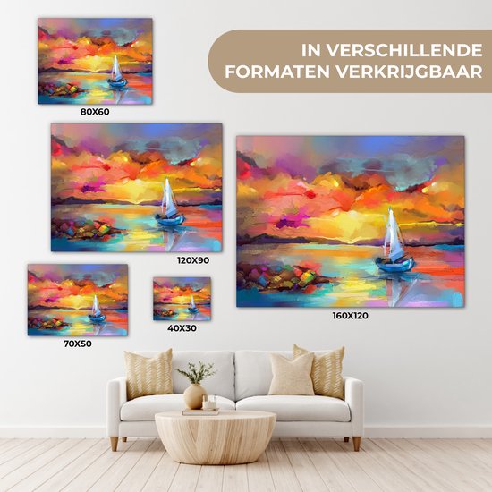 Toile - Huile - Peinture - Bateau - Nuages ​​- Couleurs - 40x30 cm - Intérieur - Peintures sur toile