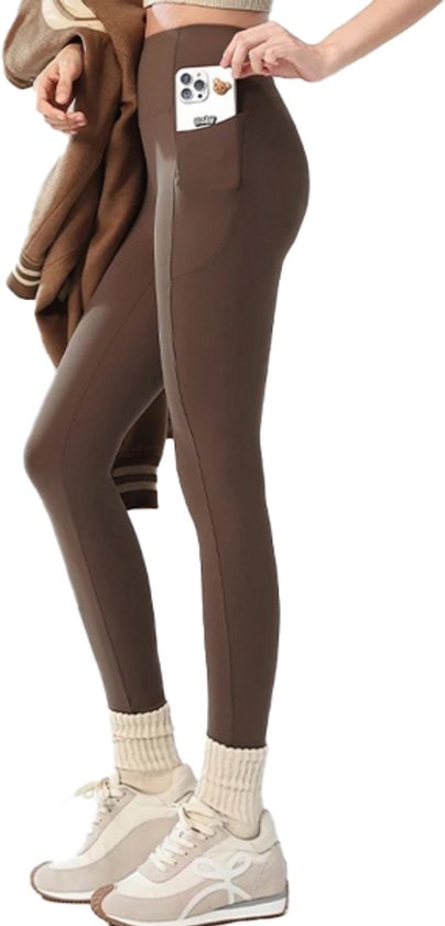 Willit Fleece gevoerde legging voor dames, thermische winterbroek, hoge taille, warme yogabroek met zakken, Zwart, S