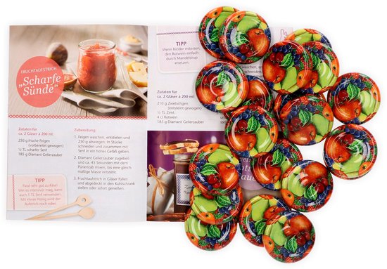 20-delige set deksels met 43 fruitmotieven inclusief Diamant-Zucker Gelierzauber receptenboekje
