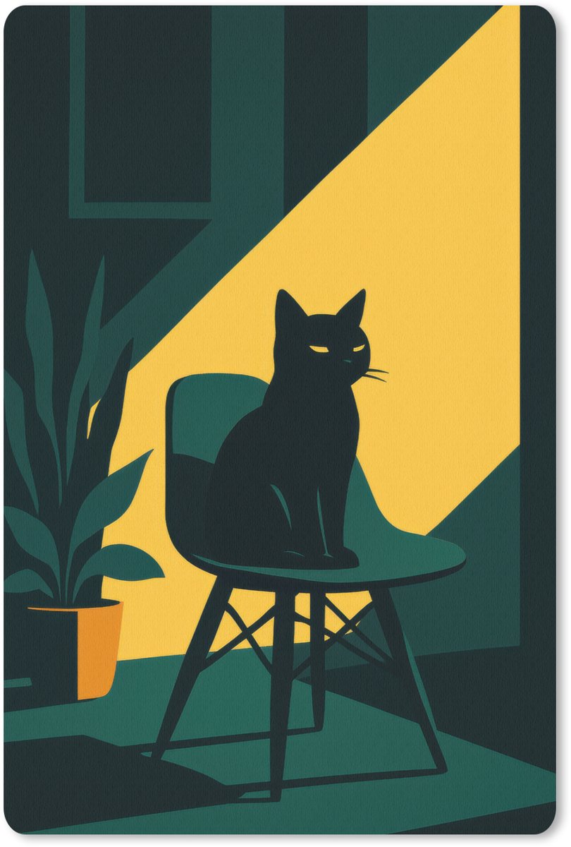 Muismat 18x27 cm - Mousepad Zwarte kat - Mysterieus - Gele instraal - Muismatten