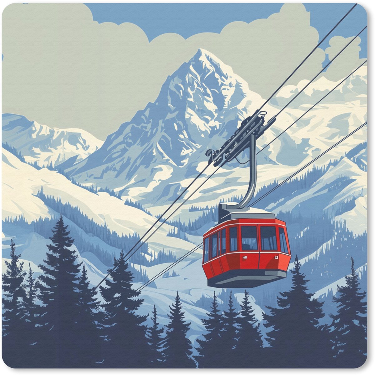 Muismat 20x20 cm - Mousepad Kabelbaan - Sneeuw - Berglandschap - Muismatten