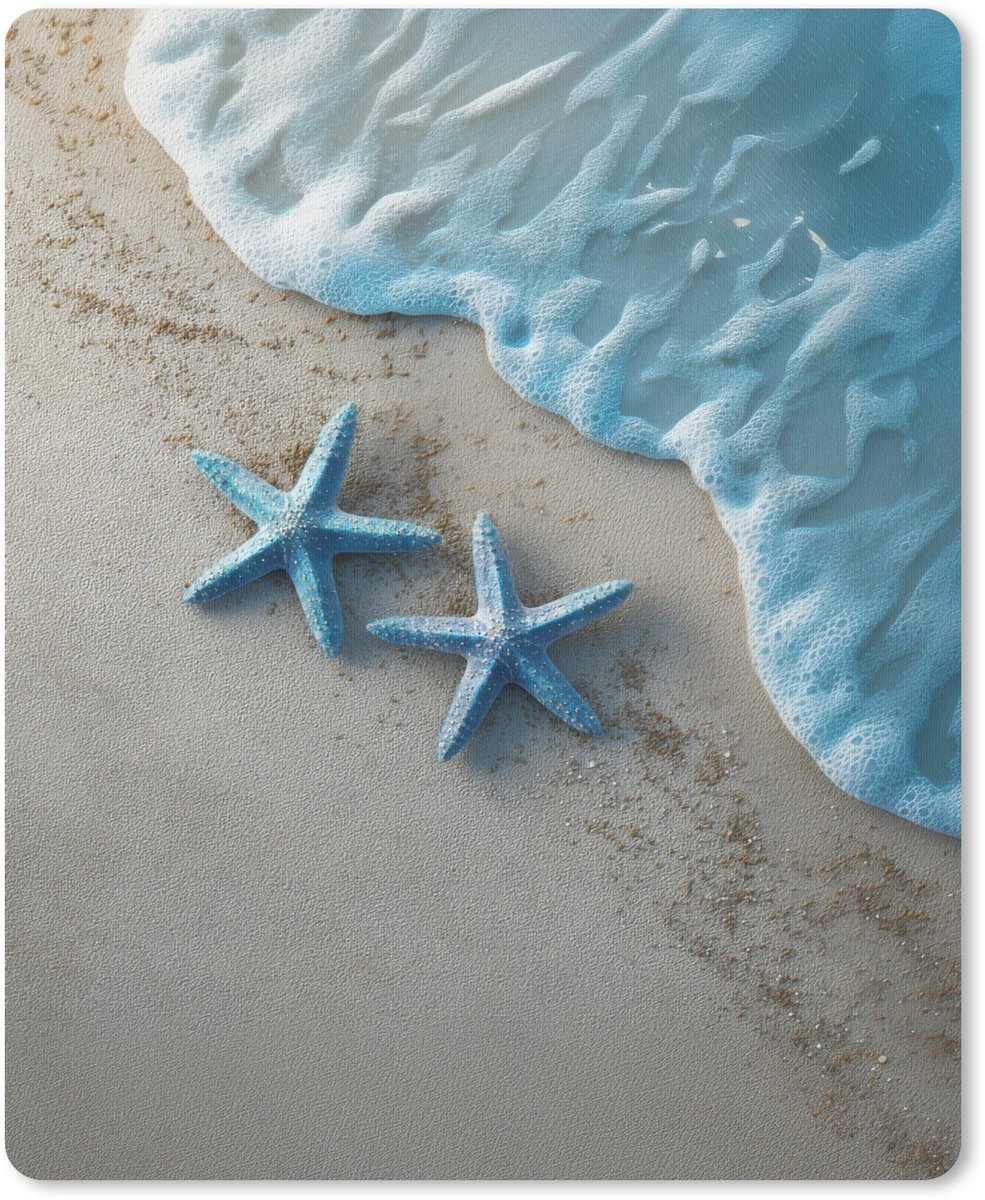 Muismat 19x23 cm - Mousepad Zeesterren - Zand - Zee - Blauw - Muismatten