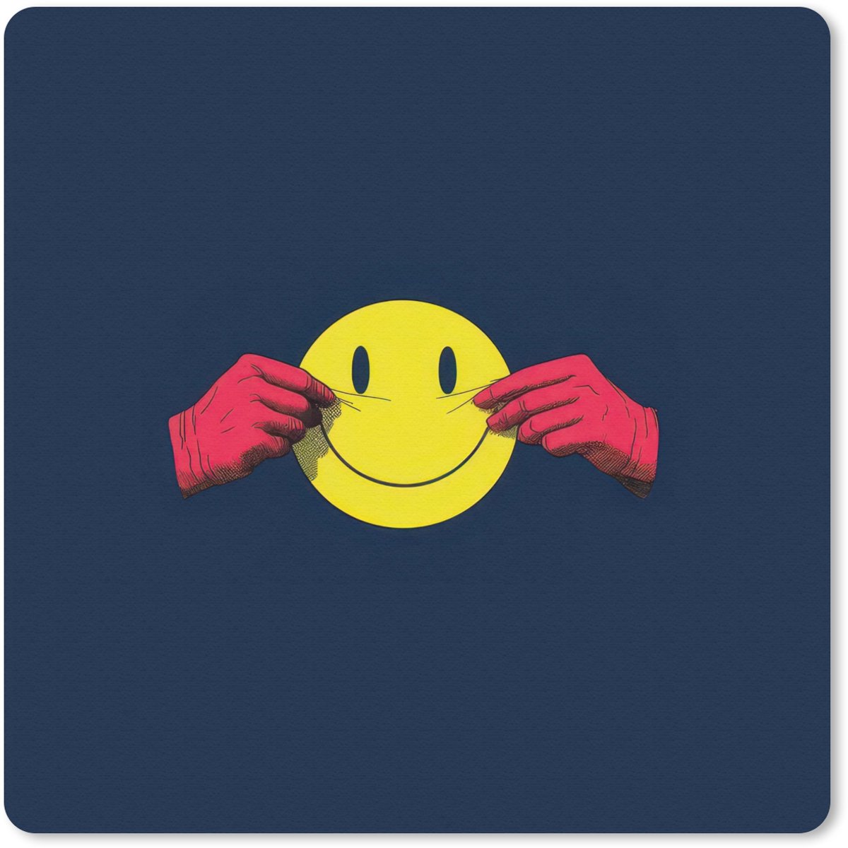 Muismat 20x20 cm - Mousepad Smiley - Geel - Handen - Minimalistisch - Muismatten