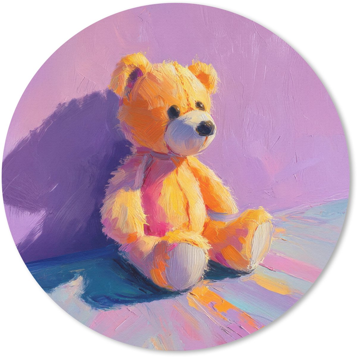 Muismat rond 20x20 cm - Mousepad Teddybeer - Schaduw - Penseelstreken - Paars - Ronde muismatten