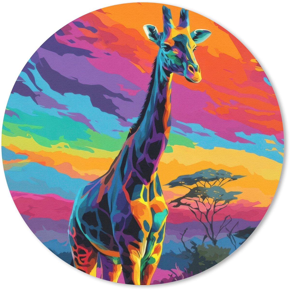 Muismat rond 40x40 cm - Mousepad Giraffe - Savanna - Lucht - Gekleurd - Ronde muismatten