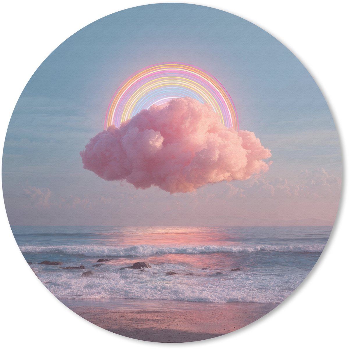 Muismat rond 40x40 cm - Mousepad Wolk - Regenboog - Zee - Ronde muismatten
