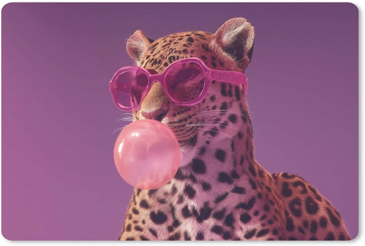 Muismat 27x18 cm - Mousepad Panter - Zonnebril - Kauwgombel - Roze - Muismatten