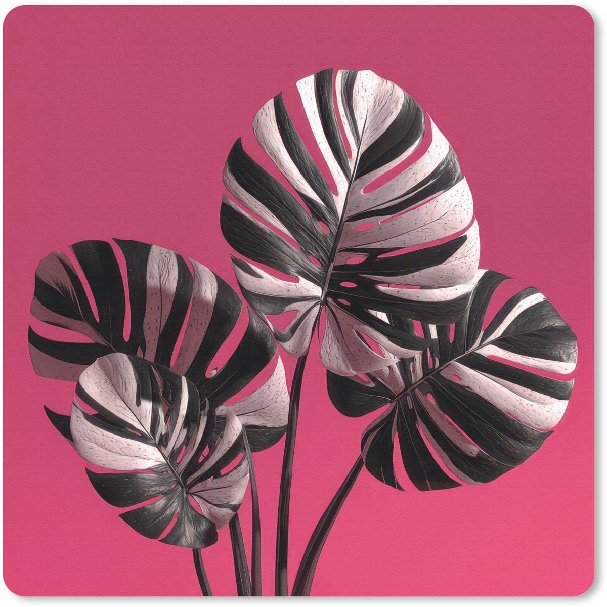 Muismat 20x20 cm - Mousepad Bladeren - Rond - Roze - Muismatten