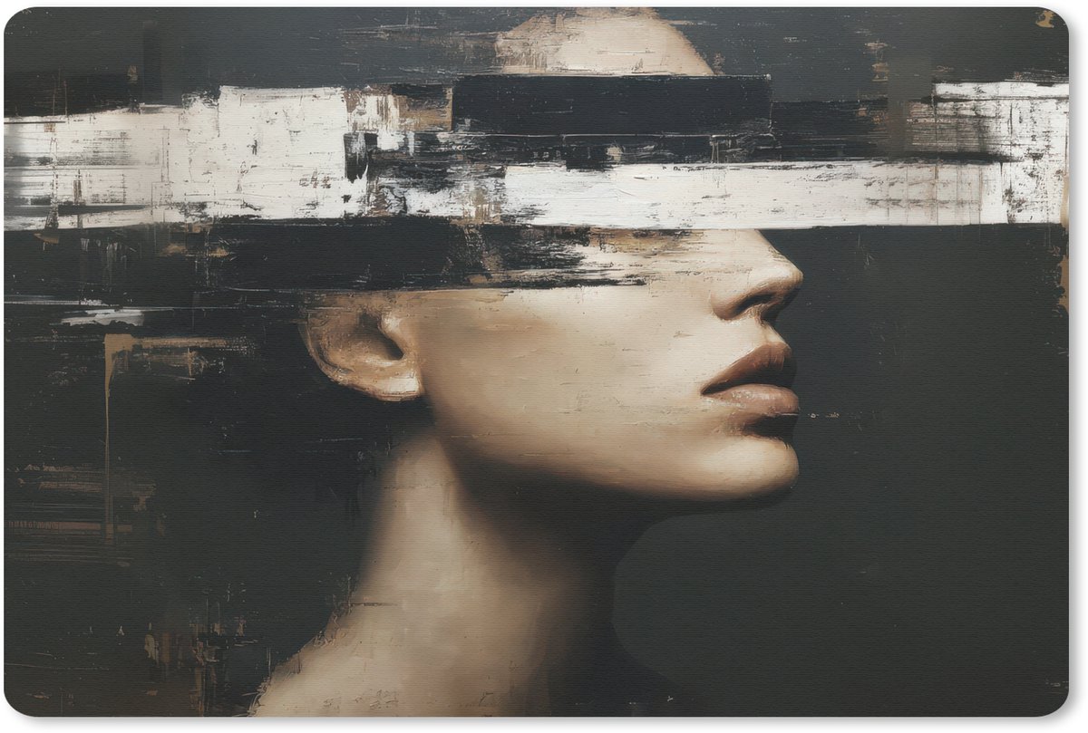 Muismat 27x18 cm - Mousepad Gezicht - Vrouw - Zwart - Abstract - Muismatten