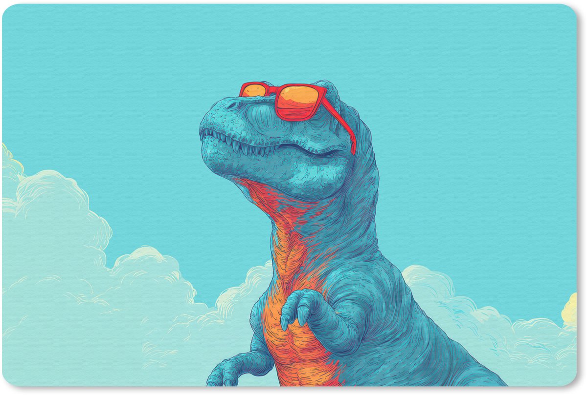 Muismat 27x18 cm - Mousepad T-Rex - Blauw - Wolken - Zonnebril - Muismatten