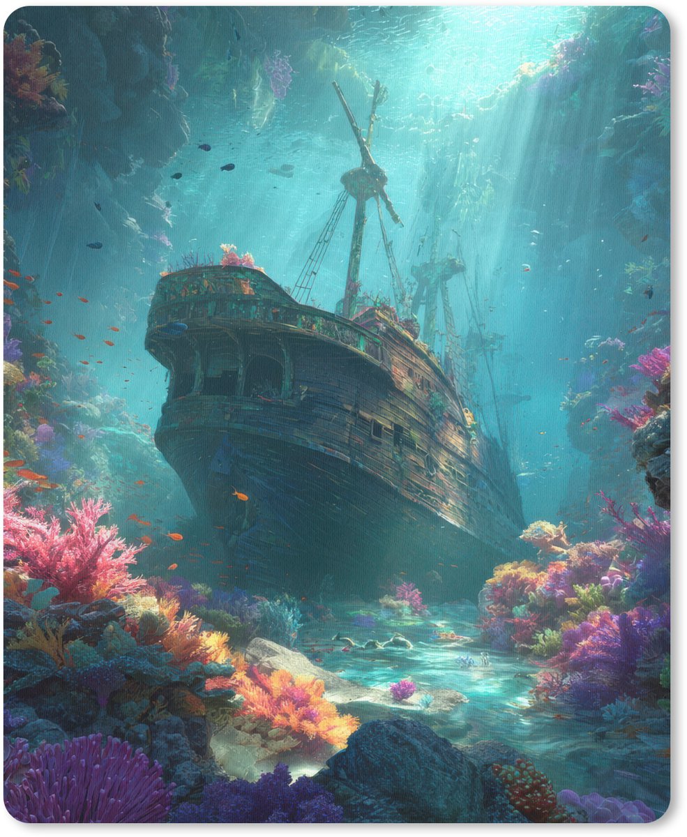 Muismat 19x23 cm - Mousepad Schip - Hout - Koraalriffen - Zonlicht - Muismatten