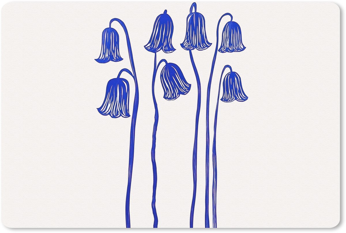 Muismat 27x18 cm - Mousepad Bloemen - Blauw - Lijnen - Bloemblaadjes - Muismatten