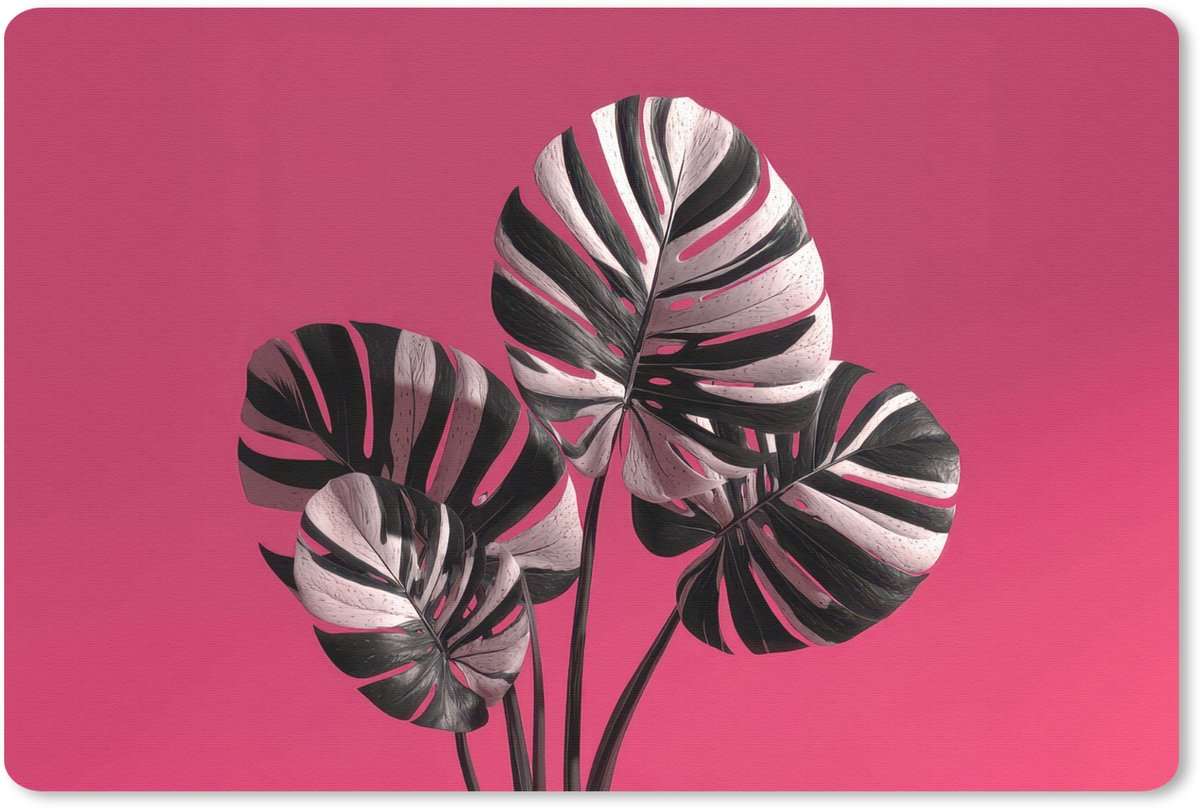 Muismat 27x18 cm - Mousepad Bladeren - Rond - Roze - Muismatten