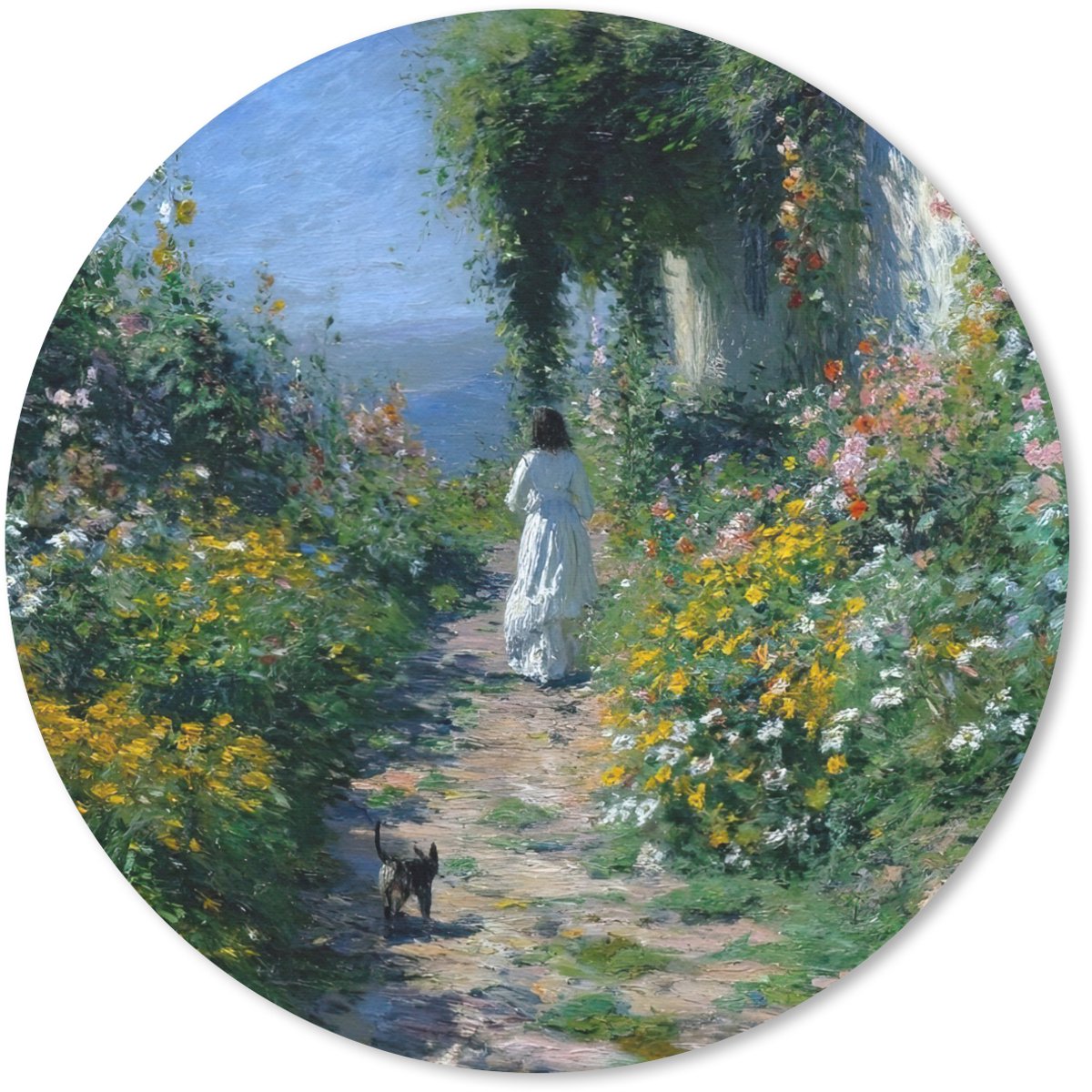 Muismat rond 40x40 cm - Mousepad Kat - Vrouw - Bloemen - Huis - Ronde muismatten