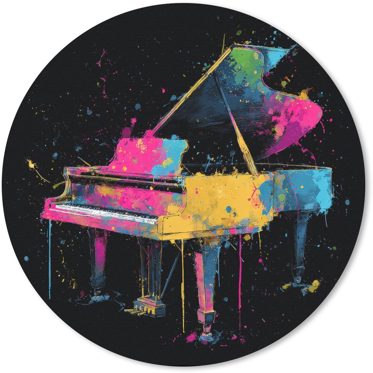 Muismat rond 20x20 cm - Mousepad Piano - Kleurrijk - Verf - Modern - Ronde muismatten