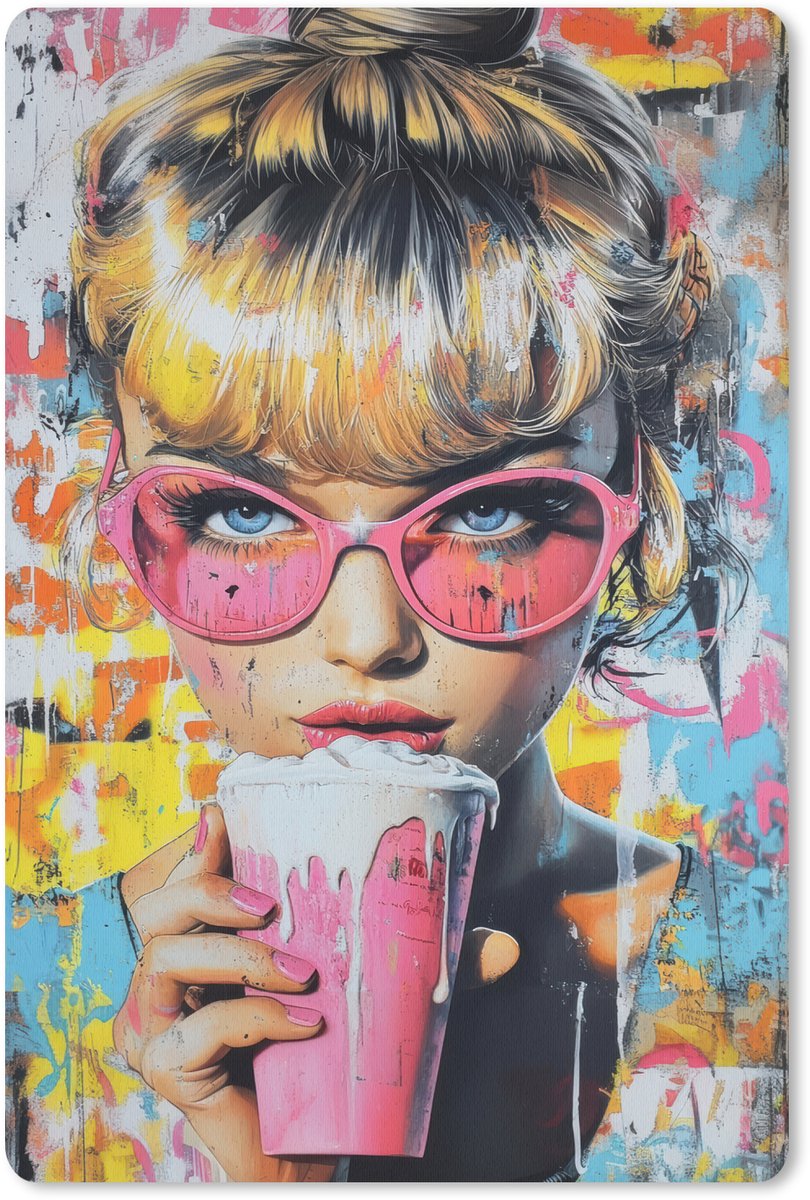 Muismat 18x27 cm - Mousepad Expressief - Milkshake - Vrouw - Felle kleuren - Muismatten
