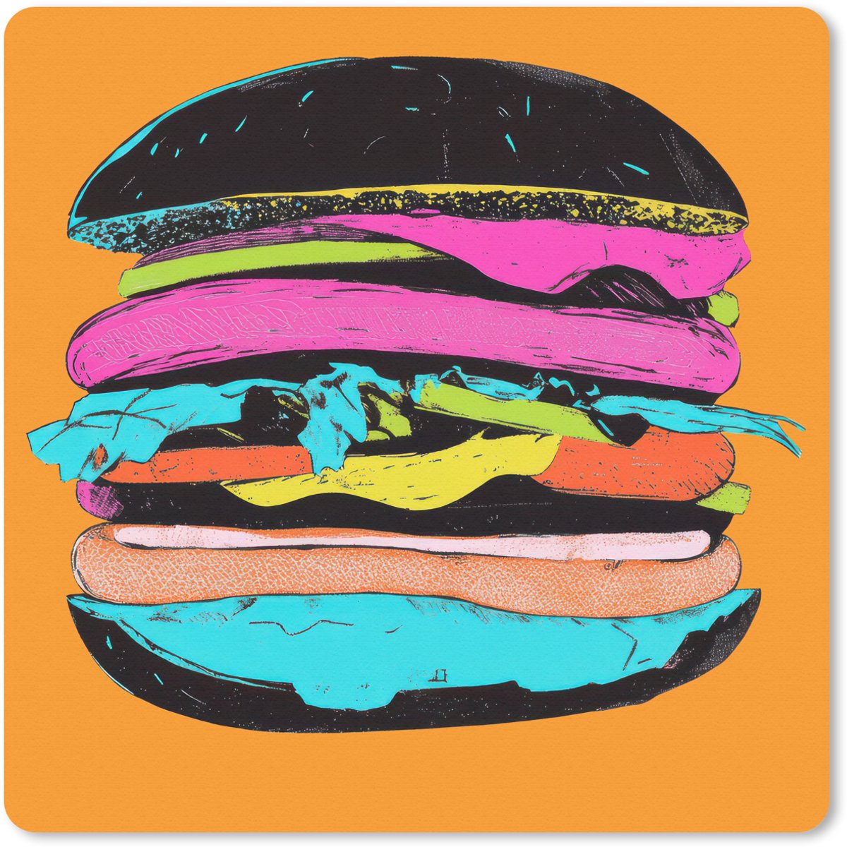 Muismat 30x30 cm - Mousepad Hamburger - Kleurrijk - Speels - Muismatten