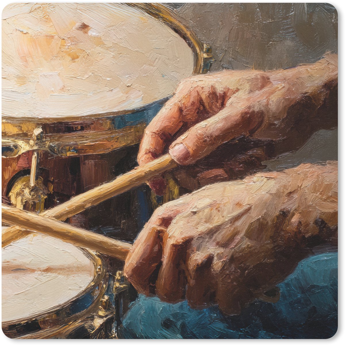 Muismat 30x30 cm - Mousepad Drumstokken - Olieverf - Man - Muismatten