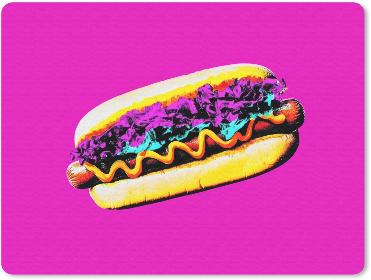 Muismat 23x19 cm - Mousepad Hotdog - Roze - Retro - Muismatten