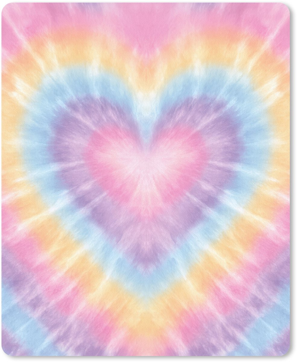 Muismat 19x23 cm - Mousepad Hartvorm - Pastelkleuren - Tie Dye - Muismatten