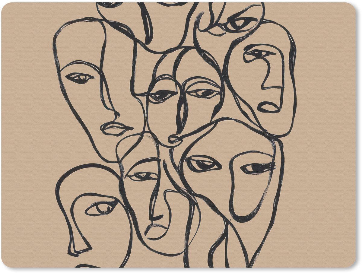 Muismat 23x19 cm - Mousepad Gezichtenzee - Lijntekening - Abstract - Muismatten