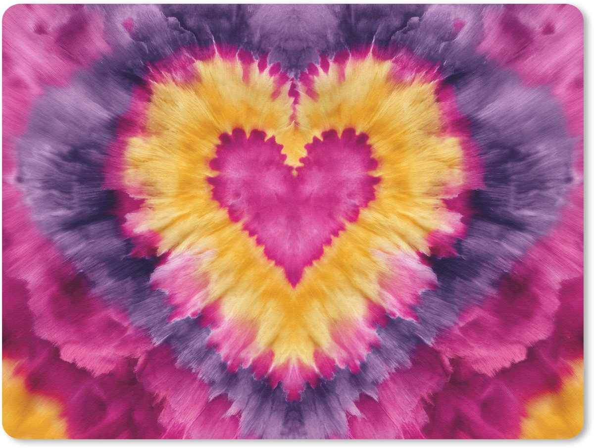 Muismat 23x19 cm - Mousepad Tie dye - Hartvorm - Vlammen - Oranje - Muismatten