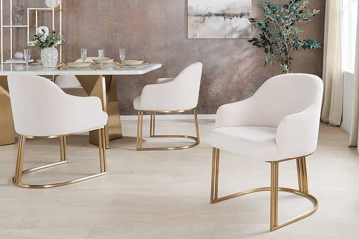 Armleuningen Stoel EXTRAVAGANCIA beige corduroy metaal geborsteld champagne goud - 46201