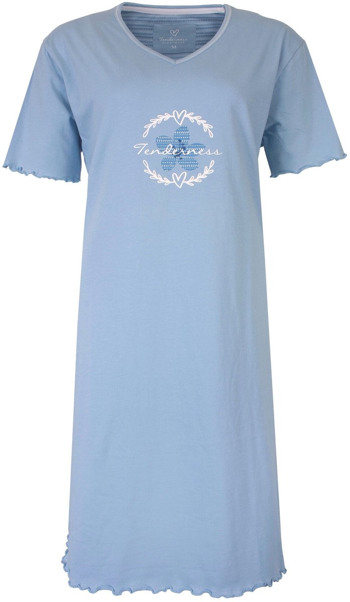 Tenderness Dames Nachthemd - Katoen - Nachtkleding - Licht Blauw