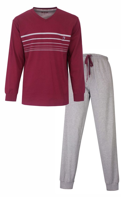MEQ Heren Pyjama - V-hals - Lange Mouw - Bordeaux Rood - Maat 3XL