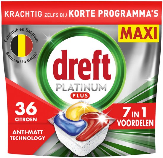 Dreft Platinum Plus All In One Vaatwastabletten Anti-dofheidstechnologie, 36 Capsules