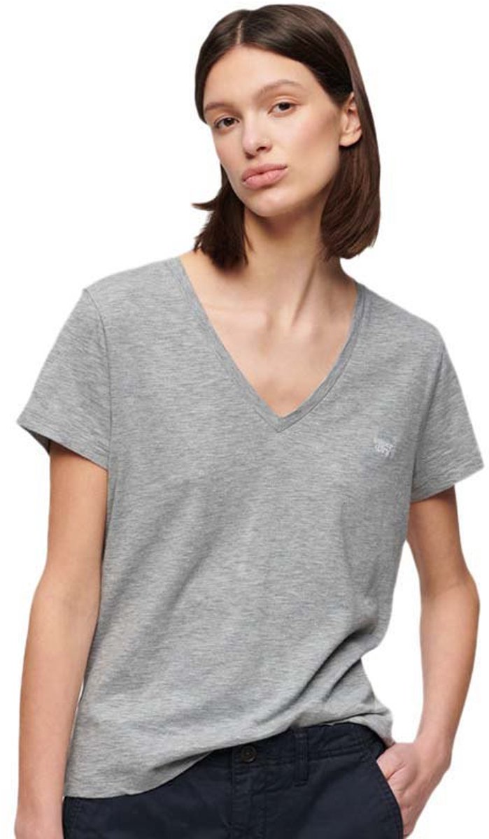 Superdry Ruimvallend geborduurd T-shirt met V-hals Dames T-shirts Grijs