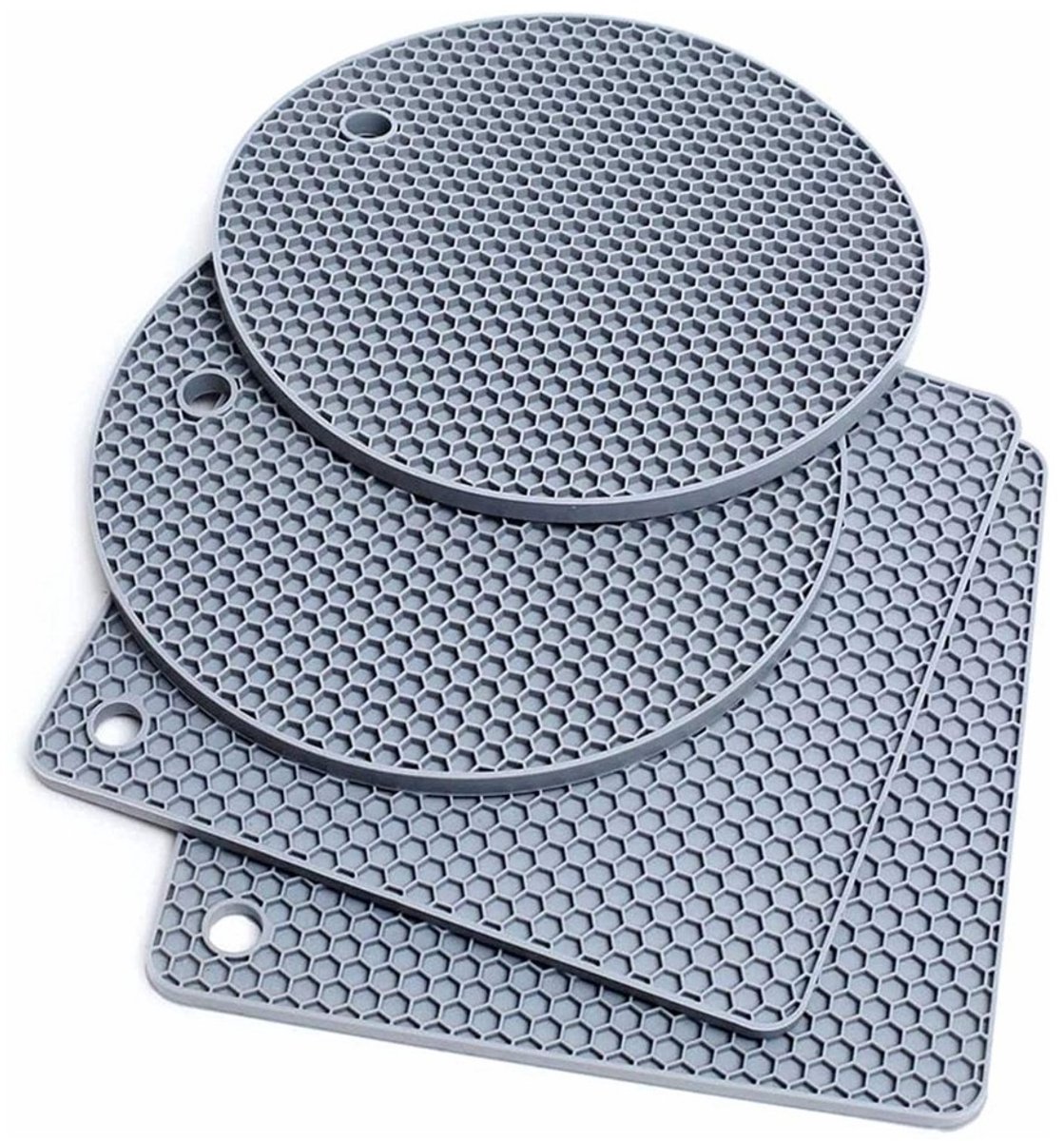 Uootach 2 stuks siliconen onderzetters, antislip siliconen onderzetters, duurzame siliconen stukhouders, waterdicht en antislip, geschikt voor potten, pannen, theepotten en kommen (grijs