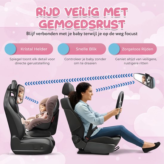 Bailanta® Autospiegel Baby - Achteruitkijkspiegel voor Auto - 360° Roteerbaar - Onbreekbare Veiligheidsspiegel - Brede Weergave van Merkloos — afbeelding 2