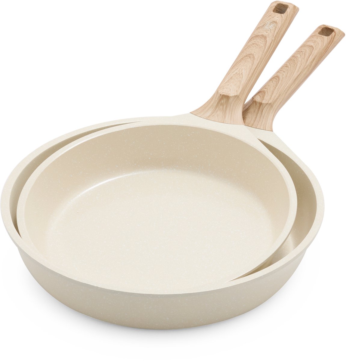 GreenChef Arte Koekenpannenset 2-delig - PFAS-vrije antikleeflaag - Pannenset inductie - Keramische pan - Niet ovenbestendig - Koudgrepen - Crème