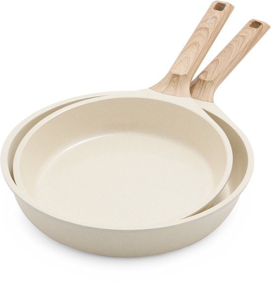 GreenChef Arte Koekenpannenset 2-delig - PFAS-vrije antikleeflaag - Pannenset inductie - Keramische pan - Niet ovenbestendig - Koudgrepen - Crème
