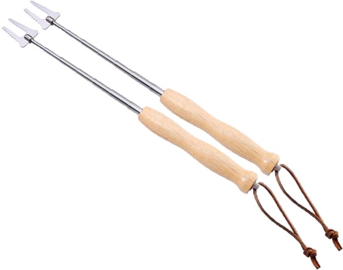 Telescoop Grillspiesen van RVS met Houten Handvat voor BBQ en Kampeeravonden