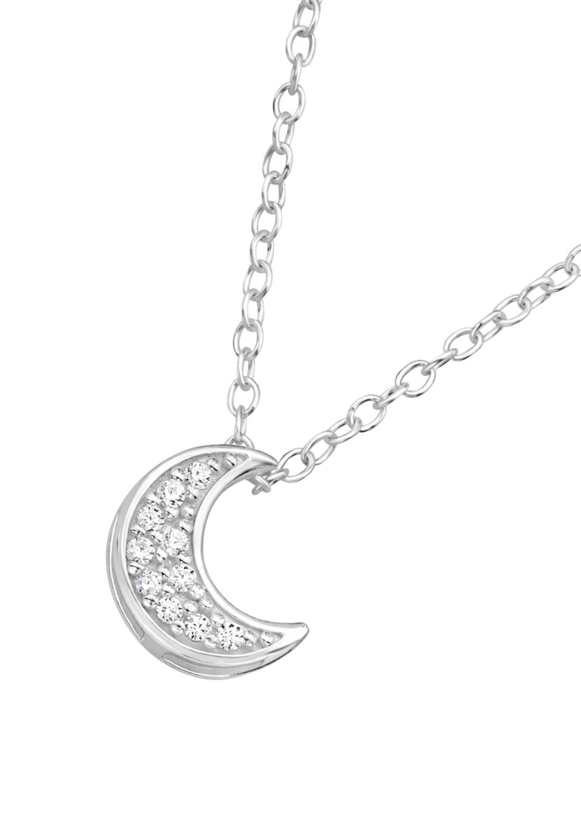 7 mm Maan Ketting van Sterling Zilver, 45 cm, met 10 Zirkonia