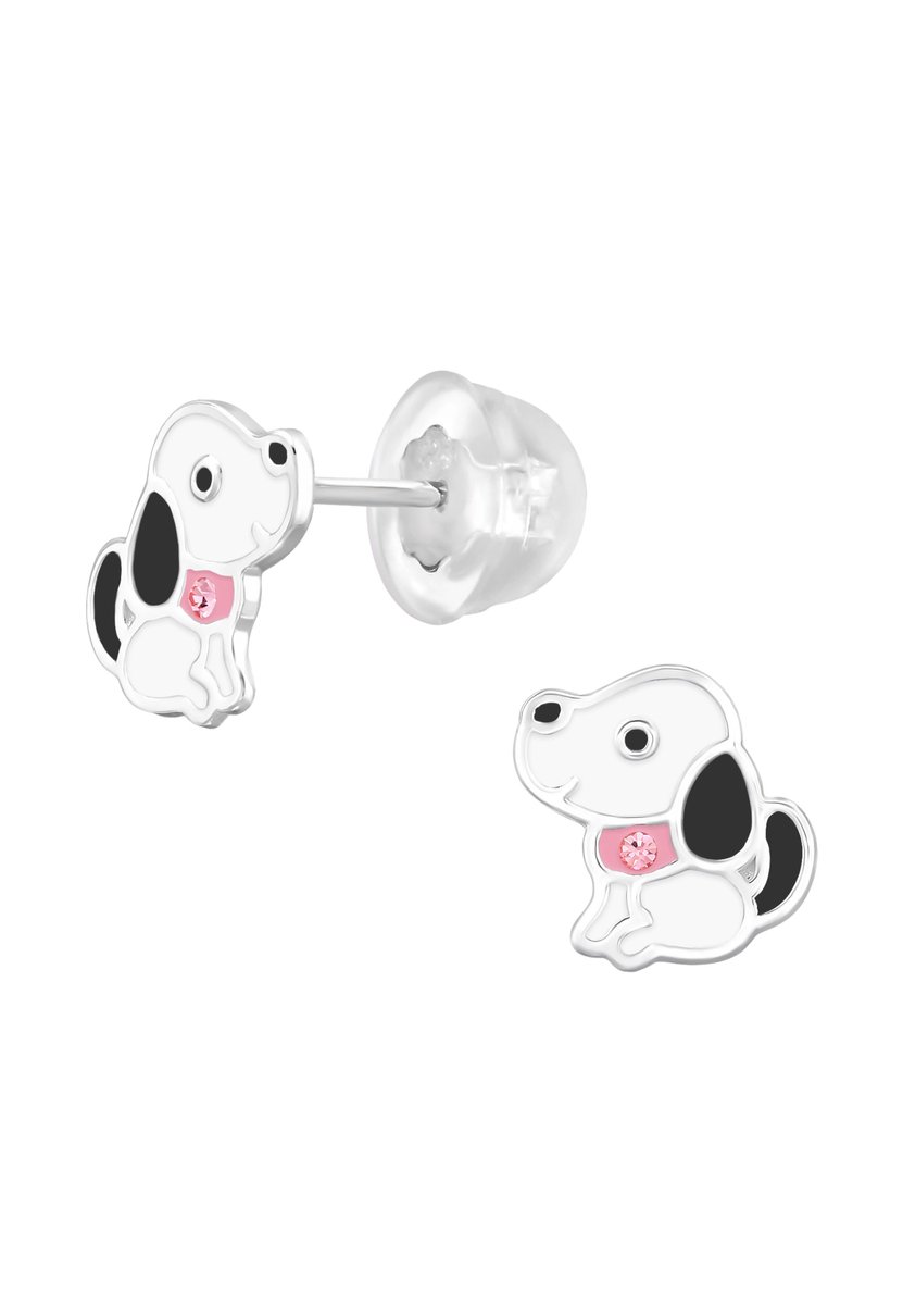 Premium Kinderoorstekers Sterling Zilveren Hond met Kristal en Epoxy