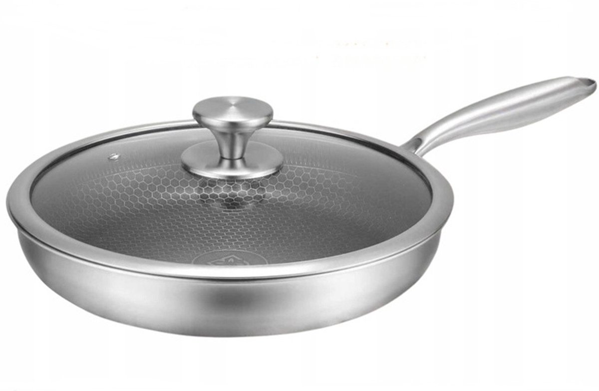 Roestvrijstalen Pan met Deksel 28cm Honingraat Inductie