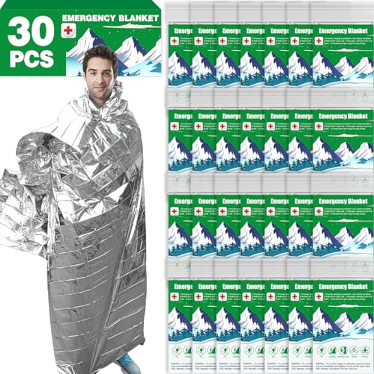 Image of 30 stuks thermische nooddeken - Mylar-deken, ruimte deken en campingdeken voor outdoor en eerste hulp