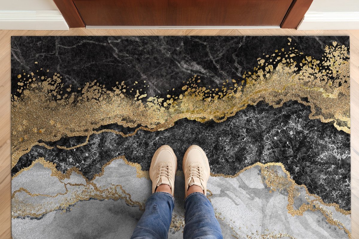 Coloray Deurmat voor binnen - Gouden Grote Deurmat - Gouden Marmer Binnenmat - Binnen Deurmat - Deurmat Groot - 150x100 cm Gouden - Gouden Marmer
