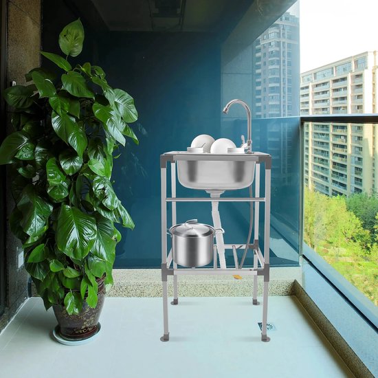Spoelbak Keuken,Commerciële spoelbak roestvrij staal,360° draaibare kraan,van 201roestvrij staal/304 roestvrij staal,Kitchen Sink (Size : 201 Stainless Steel